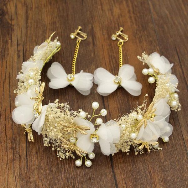 

hair clips & barrettes bridal headgear handmade flower gypsophila dragonfly band garland wedding accessories, Golden;silver