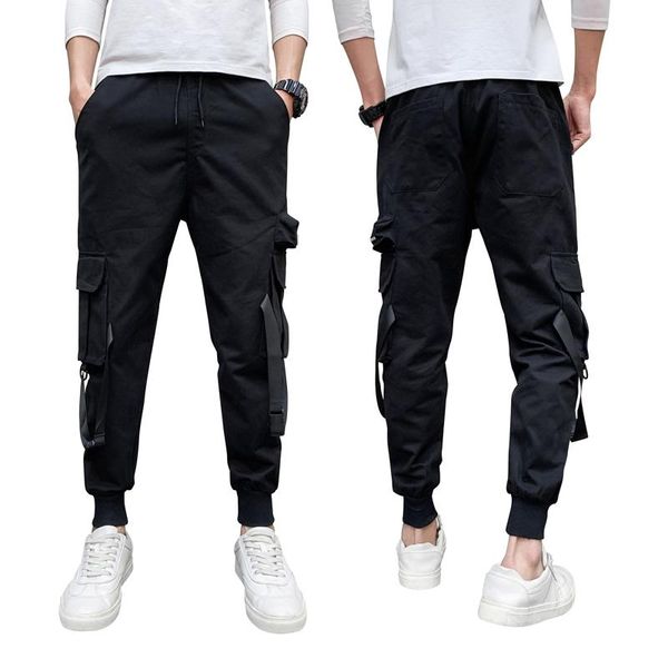 

ribbon men trousers leisure fashionable sweatpants mens 2021 streetwear jogger elasticated waist hip hop pants male 3xl men's, Black