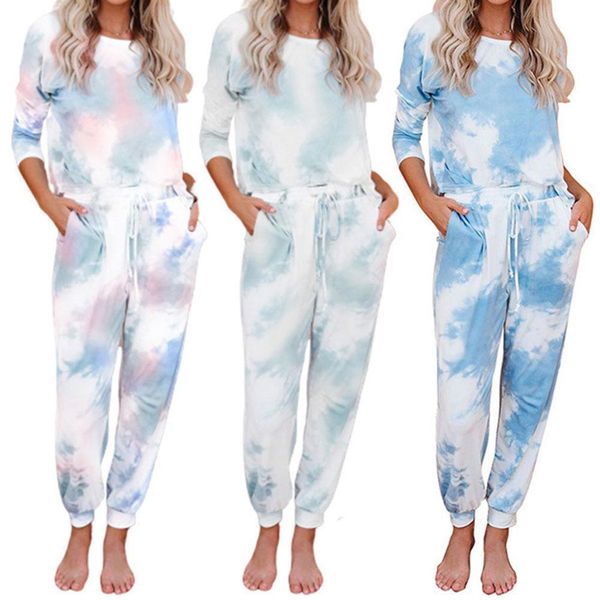 

2 pcs set blouse women tracksuits pants sets sportswear outfits casual tie dye ropa mujer mono, Gray