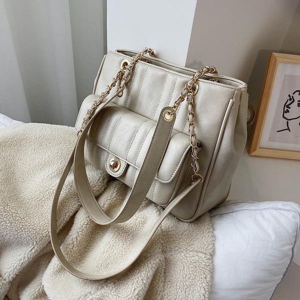 

evening bags pure color large tote bag 2021 fashion pu leather lady designer handbag capacity chain shoulder messenger