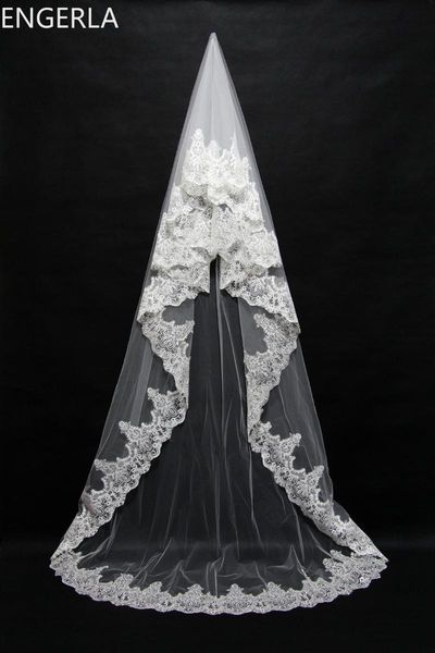 

bridal veils bride wedding veil accessories long elegant retro white lace 2-layer, Black
