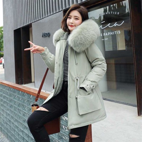

fitaylor winter parkas women large fur collar hooded jacket thickness cotton padded overcoat -30 degree snow outwear 211008, Black