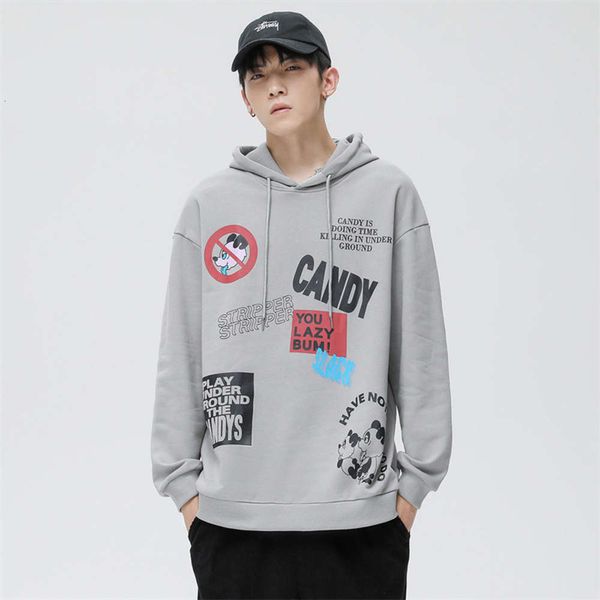

hooded sweater men's spring and autumn loose fashion pure cotton clothes fashion men's coat, Black