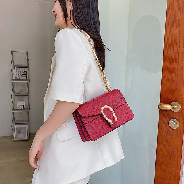 

ostrich print pu leather women's bag 2021 texture chain messenger shoulder