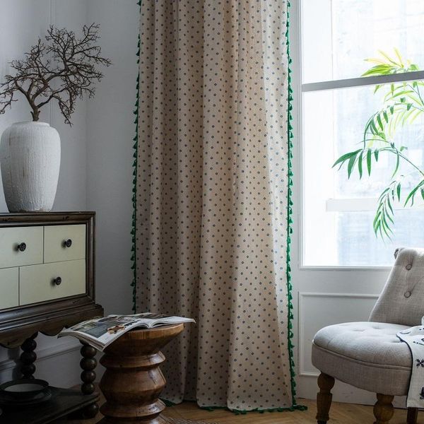 

curtain small daisy printing tassel american window kitchen cotton and linen semi-shading bay & drapes