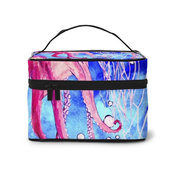 

women's travel organization beauty cosmetic make up storage lady wash bags red ocs lionfish jellyfish handbag pouch & cases