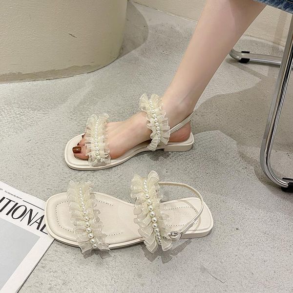 

sandals beige heeled 2021 women's ladies shoes summer buckle strap black fashion comfort gladiator pearl beach flat girls lo
