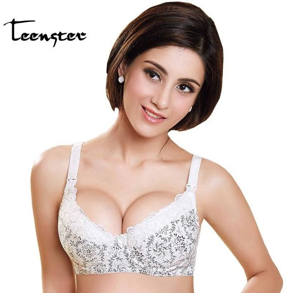 

maternity intimates teenster clothings nursing bras breastfeeding for pregnant women flower lace underwear with wire anti sagging gravidas, White