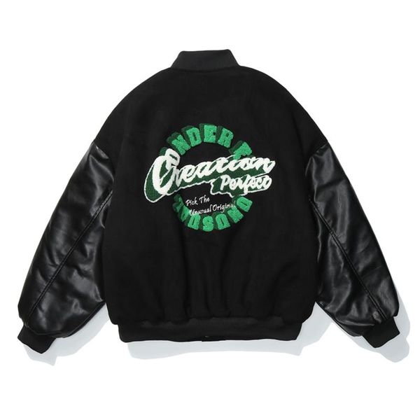 

men's jackets hip hop suede thick coat street baseball jacket winter harajuku patchwork bomber 2021 fashion casual, Black;brown