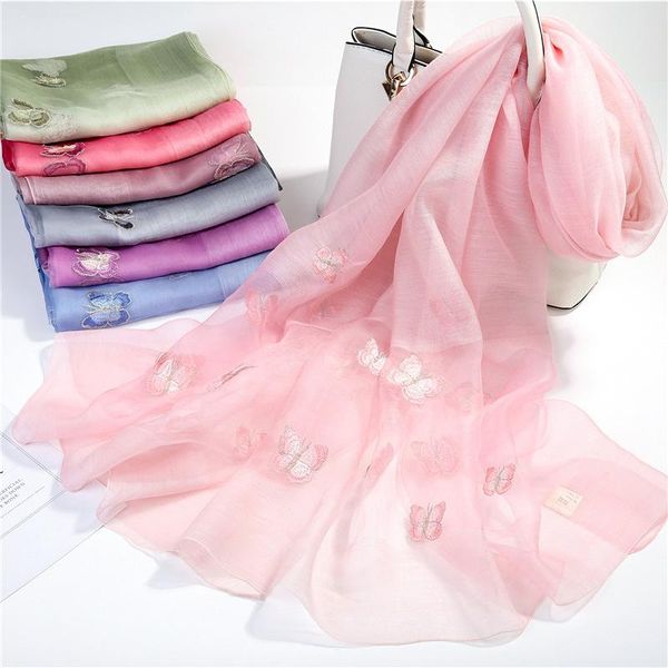 

scarves butterfly hijab silk wool women's shawls embroidery two tone color soft warm long shawl solid quality scarf, Blue;gray