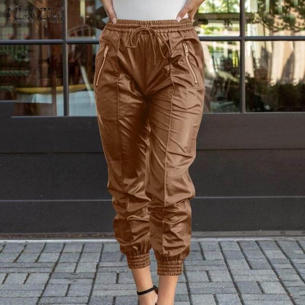 

women's pants & capris women's fashion pu leather spring trousers 2022 casual drawstring solid long pantalon palazzo plus size tur, Black;white