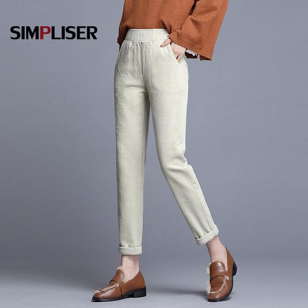 

women's pants & capris warm women winter thick corduroy harem femme black beige long trousers elastic waist pencil leggings, Black;white