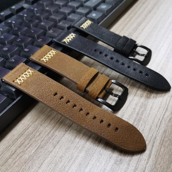 

watch bands 22mm 20mm x suture leather band for samsung galaxy 42mm/46mm/active 2 1 40mm 44mm/gear s3 strap black/brown bracelet