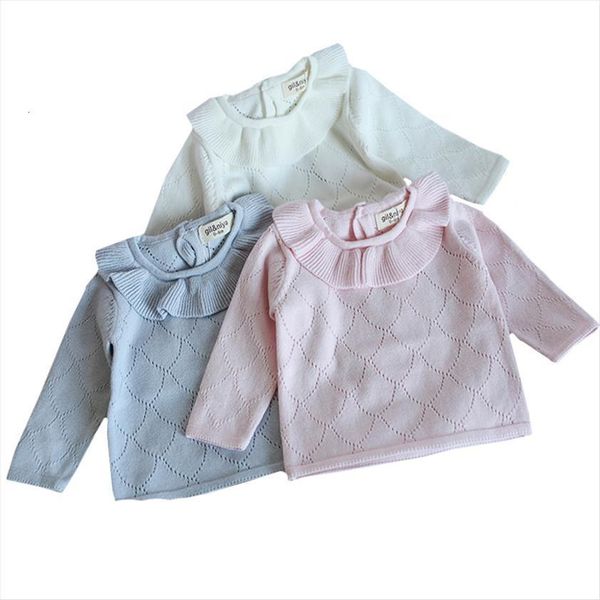

kids knitted pullover ruffles girls sweater toddler baby sweaters hollow out chidlren outwear, Blue