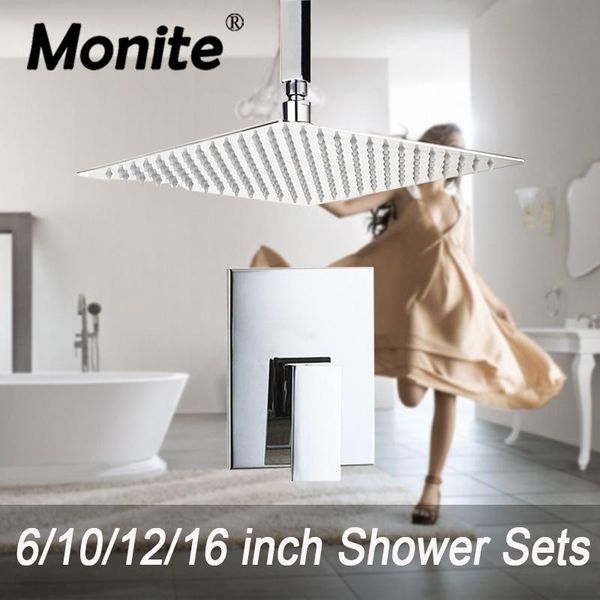 

monite 6 8 10 12 inch ceiling mount ultra-thin rainfall wall bathroom shower head control valve mixer tap set sets