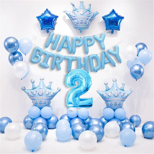 

party decoration 1 set blue pink crown birthday balloons air number foil balloon for baby boy girl 1-9th decorations kids shower