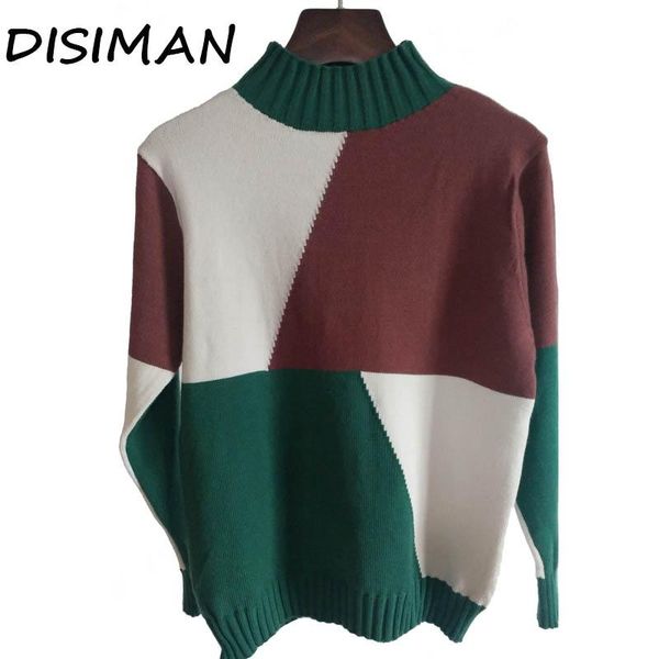 

women's sweaters disiman sweater women half turtleneck multicolor skinny elastic knitted soft pullover 2021 fashion pullovers, White;black