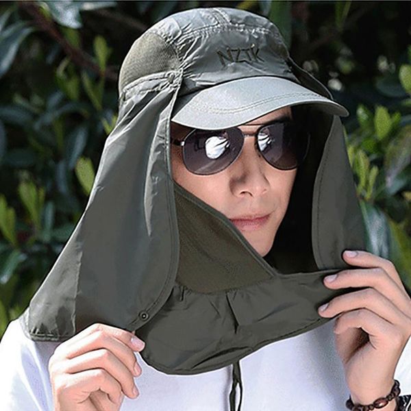 

outdoor hats multi-color quick dry fishing flap caps visor sunshade uv protection removable ear neck face cover sportswear, Black;white