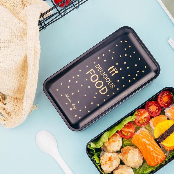 

dinnerware sets nordic style double lunch box rectangle black with cutlery student dinner plate