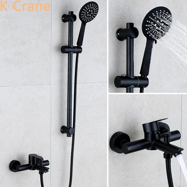 

black shower set bathroom wall mount system hand hold sus304 stainless steel bath tap cold water mixer spa rain grifo sets