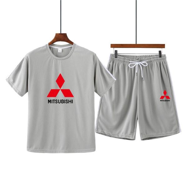 

men's tracksuits summer mitsubishi print round neck short sleeve + casual shorts sports running suit male ma29, Gray