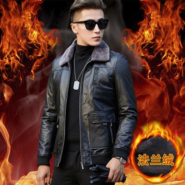 

leisure han edition leather bomber jackets in the add flocking fur male one undertakes to an organic whole men's, Black;brown