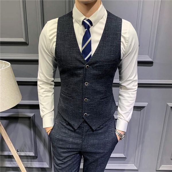 

men's suits & blazers suit (vest + trousers) two-piece autumn 2021 plaid business fashion casual wedding dress clothing, White;black