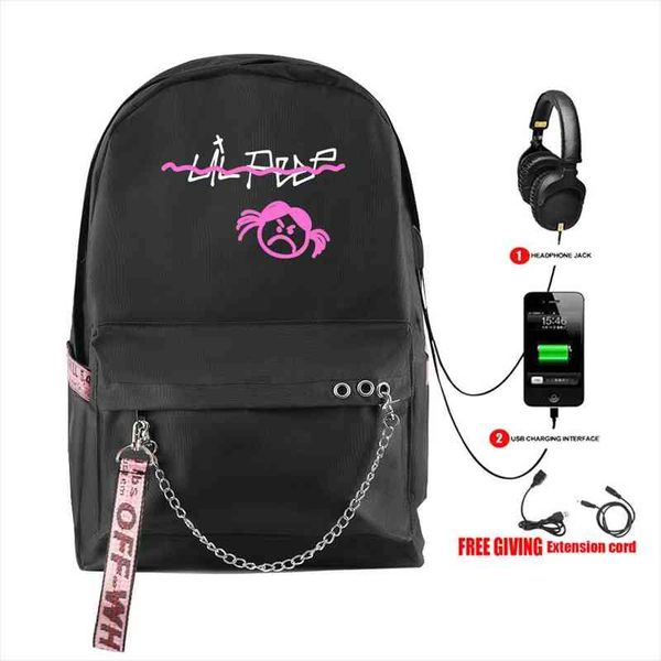 

fashion rap lil peep backpack usb rechargeable schoolbag womens shoulder travel bag print hip hop teenage girls