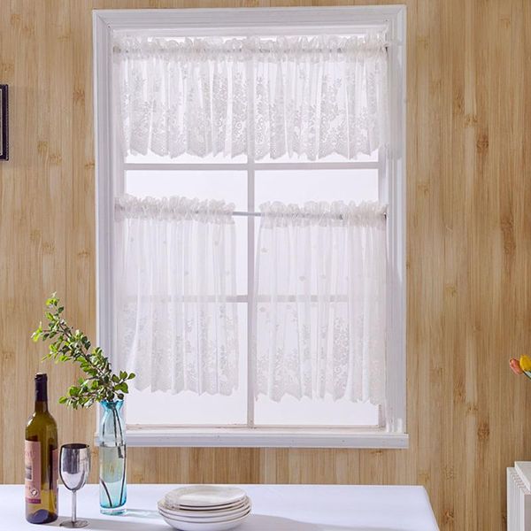 Janela de laço cortinas Cozinha Sheer Voile Rod Cortina Romântico para banho Decoração Bege Branco 130x41cm Drapes