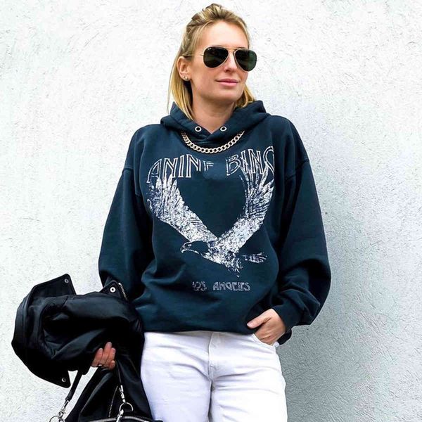 

women's hoodies & sweatshirts eagle graphic faded women autumn winter vintage designer hooded sweatshirt femme fashion streetwear z9ci, Black