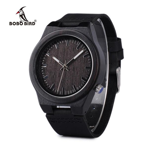 

wristwatches bobo bird v-b12 black wooden watch mens japan miyota 2035 movement quartz with leather strap, Slivery;brown