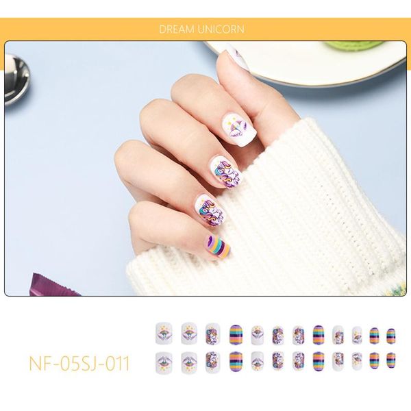 

nail gel printed patch glue type removable short paragraph fashion manicure false nails sticker for women, Red;pink