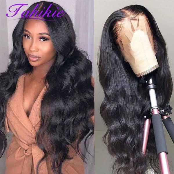 

tahikie 30 inch transparent 13x4 lace frontal wig 13x6 body wave front brazilian human hair wigs 5x5 closure, Black;brown