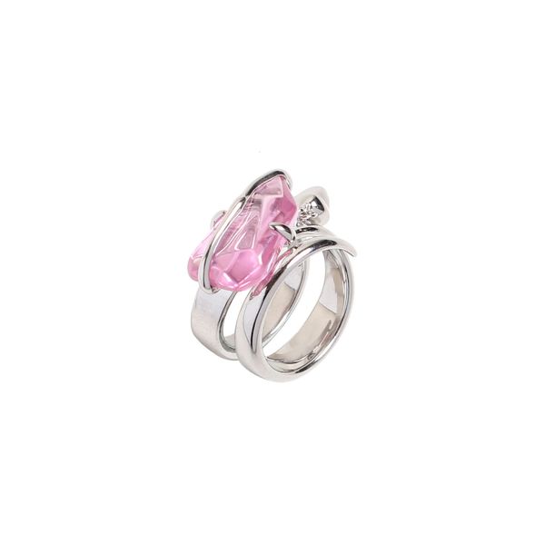 

peach blossom female fashion exaggerated inlaid cold wind ring, Silver