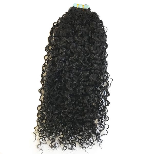 

40pcs tape in hairs extensions 8-30inch indian curly 100% remy hair skin weft natural color can be dyed, Black
