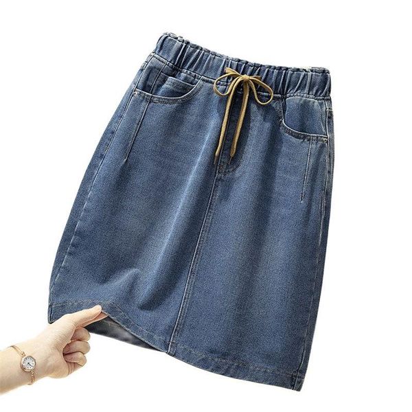 

fashion jeans skirts womens spring summer elastic waist large size l-4xl knee-length straight denim short a467, Black