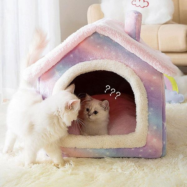

cat beds & furniture foldable deep sleep pet house indoor winter warm cozy kennel tent chihuahua nest cushion removable products basket