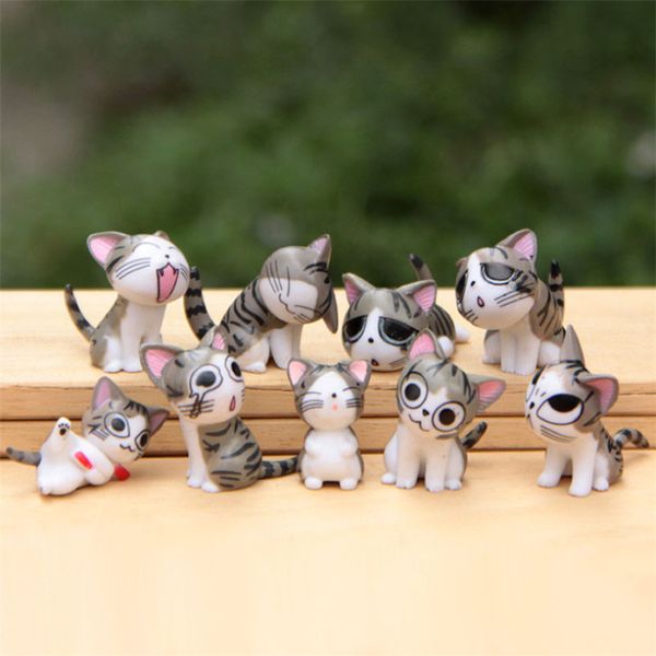 9 pçs / set criativo min bonitos desenhos animados gato artesanato pequeno figuras de animais micro paisagem diy ornamentos resina modelo brinquedos decoração para casa
