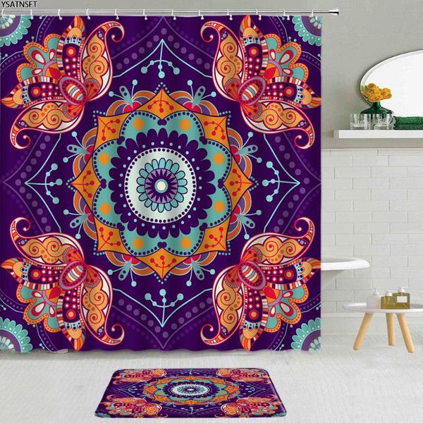 

shower curtains 2pcs luxury mandala curtain 3d ethnic pattern color flower bathroom decor non-slip bath mat hanging set washable