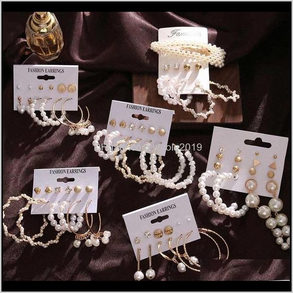 

& hie drop delivery 2021 vienkim fashion circle round pearl hoop earrings set for women vintage bohemian crystal twisted brincos earring jew, Golden;silver