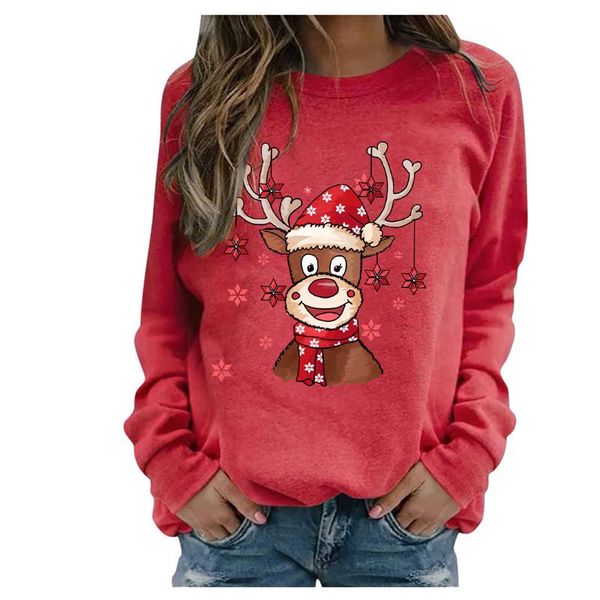 

women's hoodies & sweatshirts christmas style 2021 women cartoon elk print fashion long sleeve casual loose pullovers harajuku female, Black