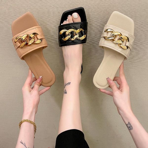 

slippers shoes flat luxury slides slipers women soft designer summer 2021 rubber concise rome fabric pu fl, Black