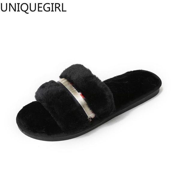 

slippers fall and winter 2021 plush women flat bottom  moon foreign trade home large, Black