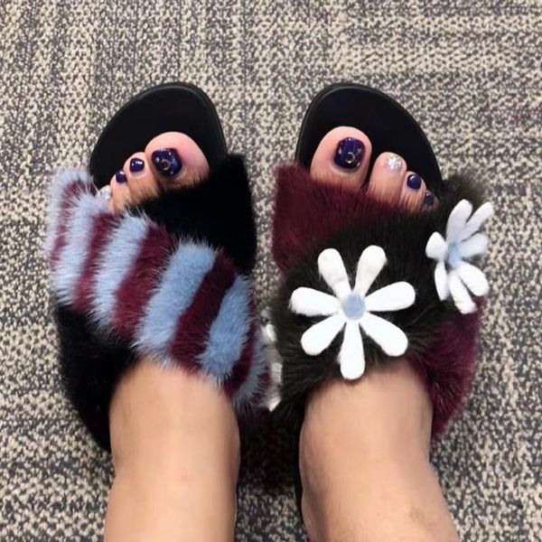 

slippers mink women spring slides warm flat shoes luxury outdoor chanclas mujer chic ladies casual sapato feminino, Black