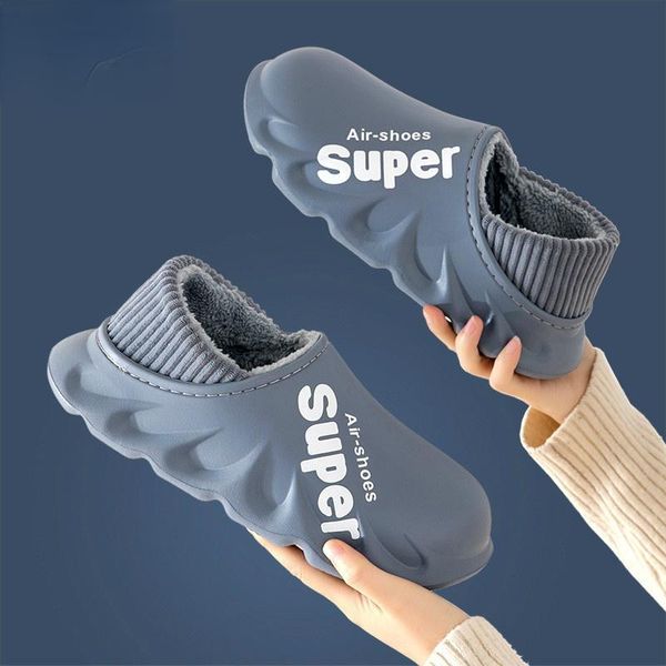 

slippers winter warm furry men shoes waterproof women home eva couples non-slip plush cotton indoor outdoor thick hee slides, Black