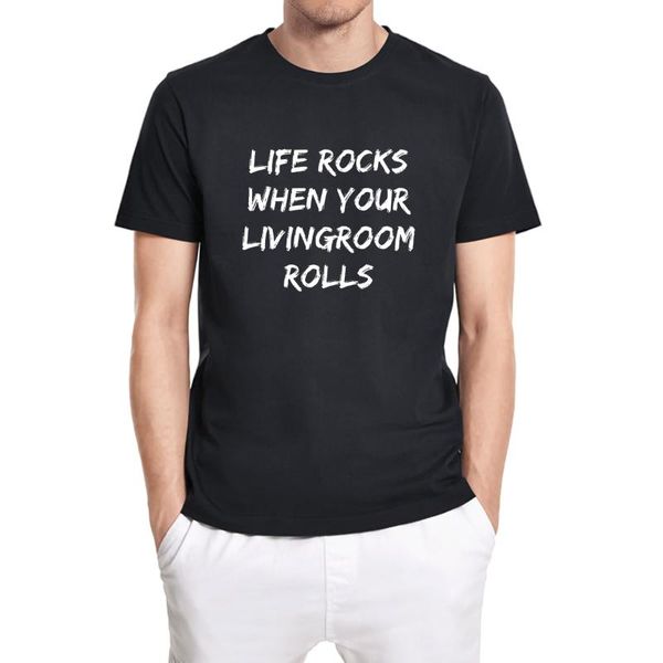 

men's t-shirts camping life rocks when your livingroom rolls -funny lovers t-shirt and women cotton tee, White;black