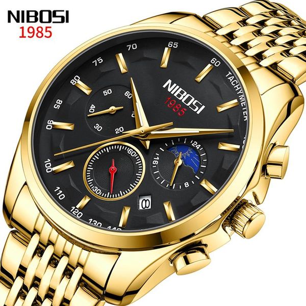 

wristwatches nibosi men's sports quartz watch moon phase 24 hours waterproof luminous wrist 2319, Slivery;brown
