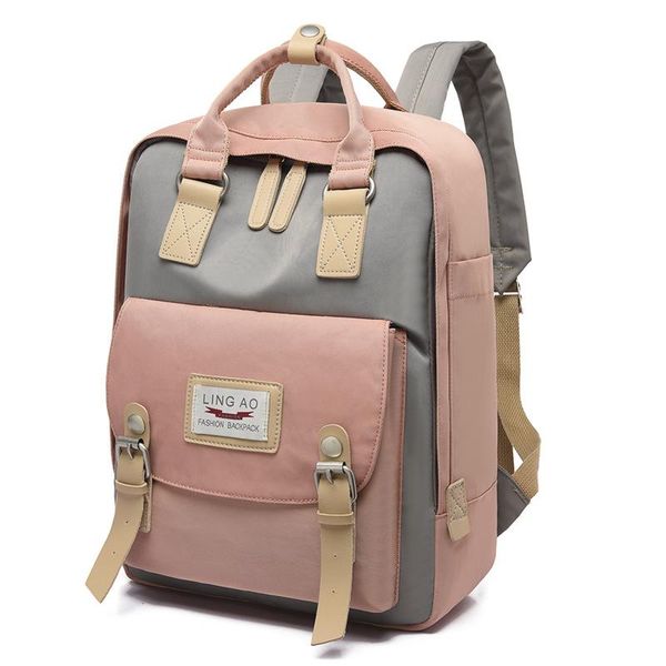 

backpack kiitos female refreshing stylish stitching campus student hand holding schoolbag vintage style girls