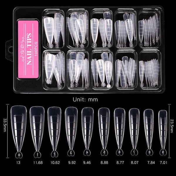 

false nails 100pcs/set fake tips clear poly extension gel full cover nail molds manicuring tools, Red;gold