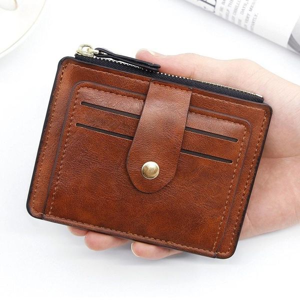 

card holders mini pu leather business holder wallet men slim case for women with id window casual small colorful hasp cardholder, Brown;gray